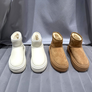 欧洲站乐魔雪地靴女2025冬季 欧货真皮羊毛厚底加绒保暖大棉靴 新款