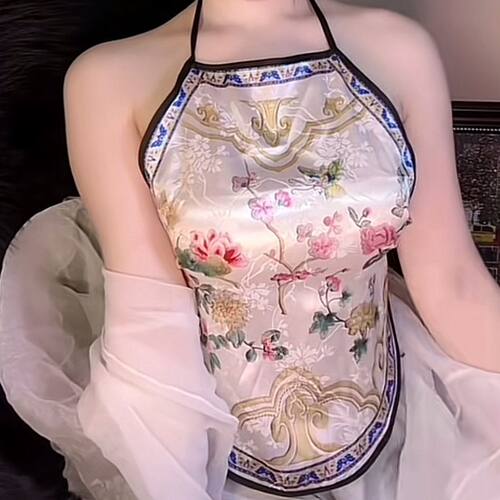 新款女士兜肚露背吊带睡衣古风女士国风印花性感一片内衣