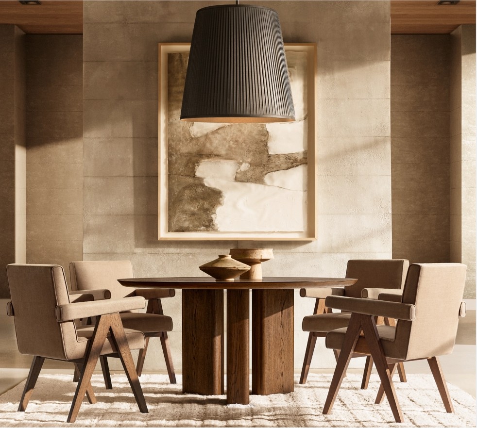 现代简约全实木家用餐桌美国Rh家具乡村复古圆饭桌定制别墅茶桌