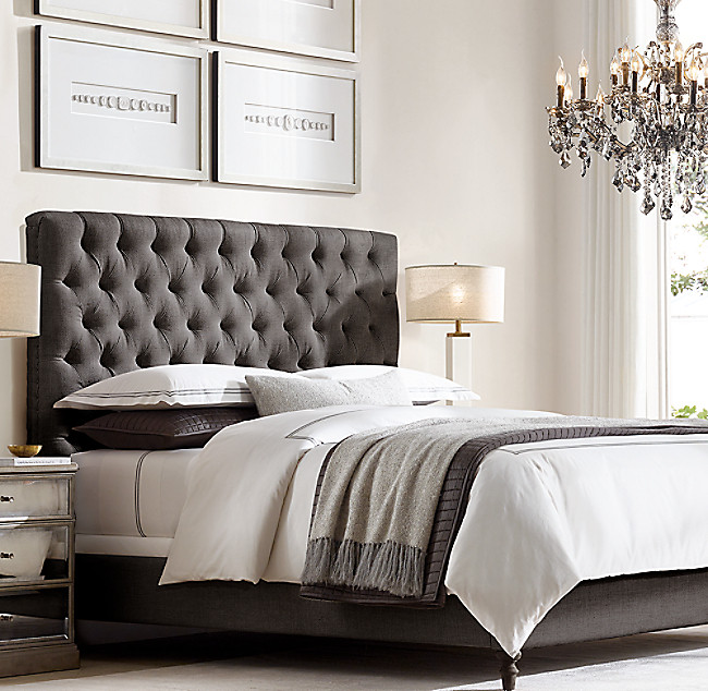 法式乡村复古全皮双人床美国Rh原单美式现代简约亚麻布艺软包床