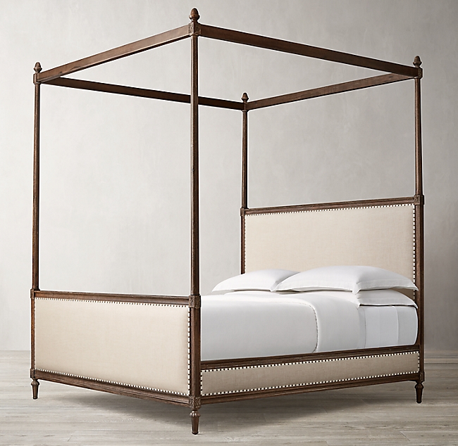 美式乡村复古家具实木双人床美国Rh原单现代简约布艺软包架子床