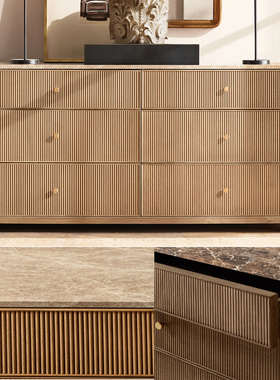 美国Rh家具实木斗柜法式乡村边柜家用门厅玄关柜大理石面储物柜