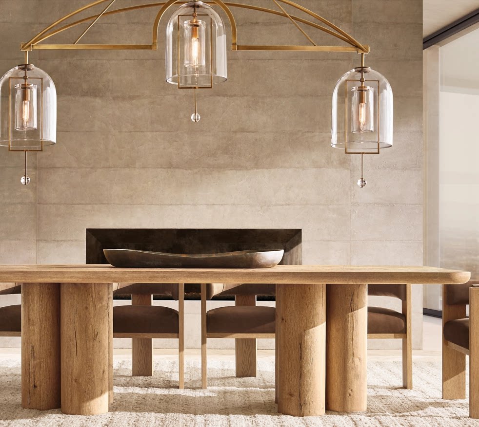 美国Rh家具定制茶桌法式乡村复古实木饭桌现代简约橡木家用长餐桌