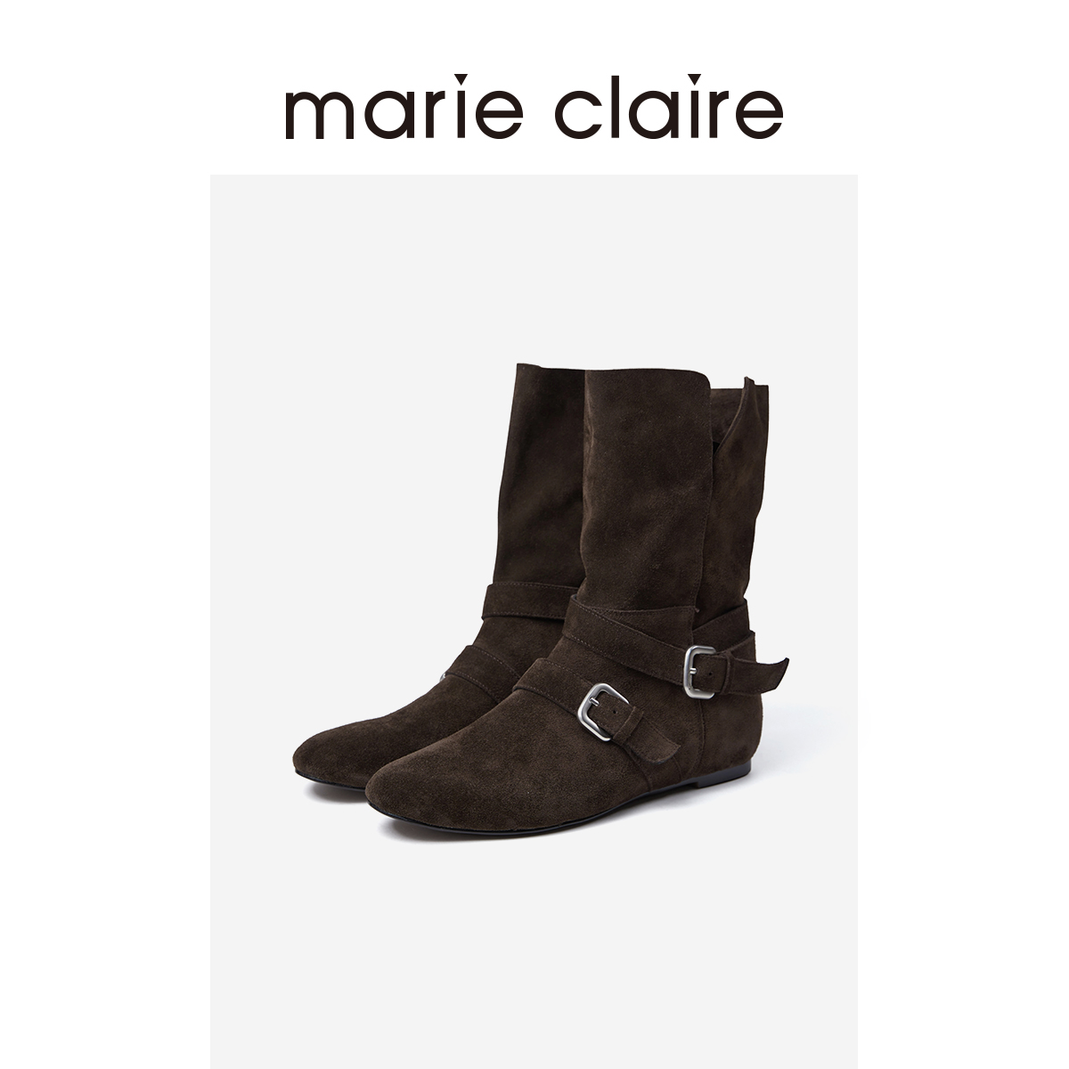 MC女鞋针扣中短靴2025年冬季新款内增高短靴女marieclaire女鞋s