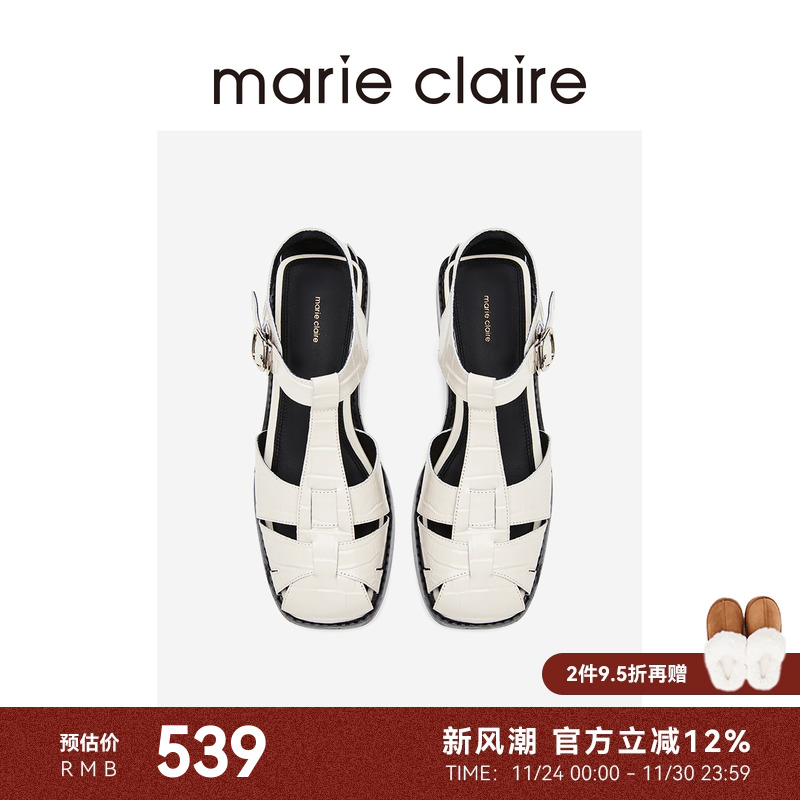 【张琪同款】MC女鞋牛皮海盐罗马凉鞋包头猪笼鞋marieclaire女鞋