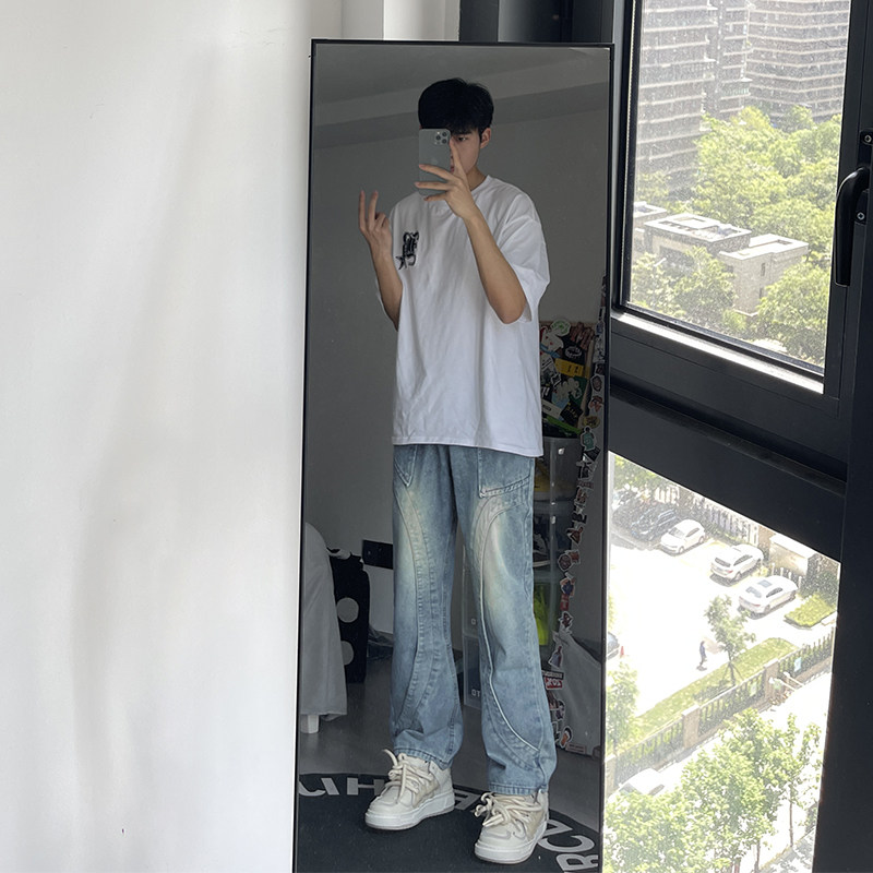早秋新款美式高街设计感直筒宽松牛仔裤男休闲长裤K833-P65控88,男装牛仔裤,星座205