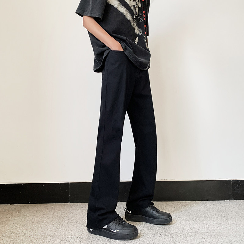 早秋高街弹力黑色微喇修身毛边牛仔裤直筒长裤男K866-P50,男装牛仔裤,星座205