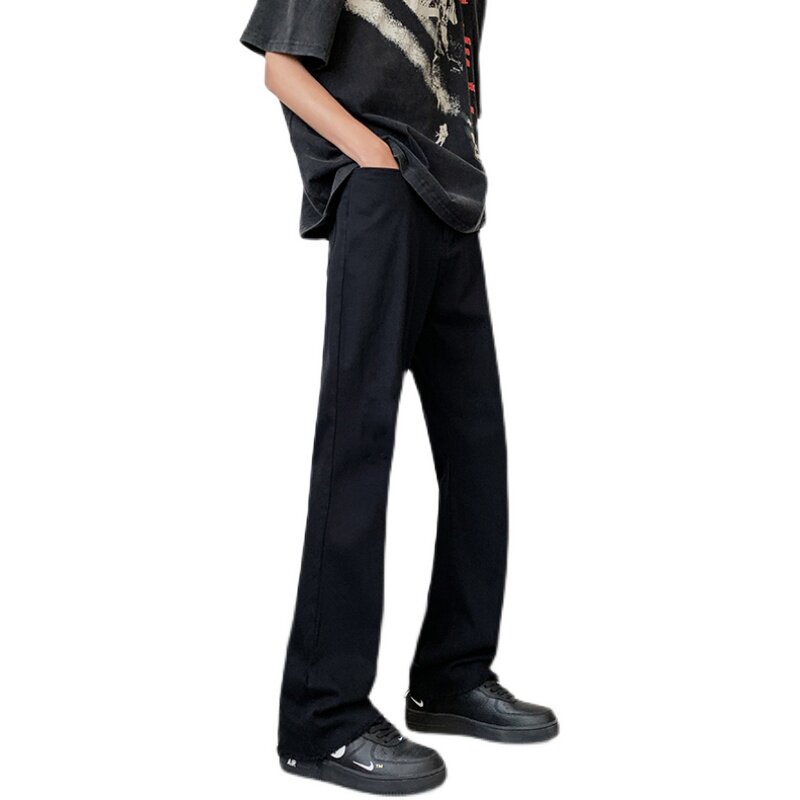 早秋高街弹力黑色微喇修身毛边牛仔裤直筒长裤男K866-P50,男装牛仔裤,星座205