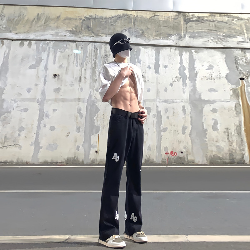 早秋高街字母微喇叭牛仔裤男欧美式宽松潮牌嘻哈裤子KA08-P55,男装牛仔裤,星座205