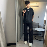 早秋美高街纯黑色弹力修身直筒大码微喇情侣牛仔裤男K860-P50，男装牛仔裤，星座205