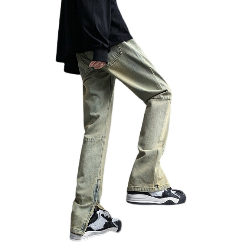 早秋四季高街vibe修身长裤黄泥染拉链牛仔裤男K823-P55,男装牛仔裤,星座205