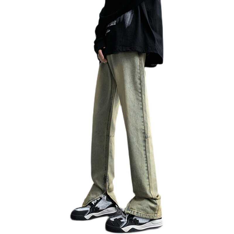 早秋四季高街vibe修身长裤黄泥染拉链牛仔裤男K823-P55,男装牛仔裤,星座205