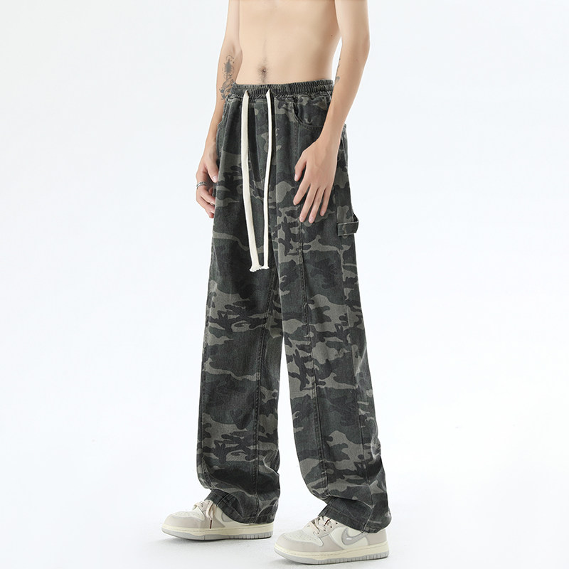 高街迷彩松紧腰大码工装裤男宽松休闲直筒阔腿裤K909-P60，男装工装外套，星座205
