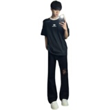 早秋美高街纯黑色弹力修身直筒大码微喇情侣牛仔裤男K860-P50，男装牛仔裤，星座205