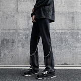 早秋高街vibe黑色扎染设计感链条修身微喇牛仔裤男K880-P55控78，男装牛仔裤，星座205