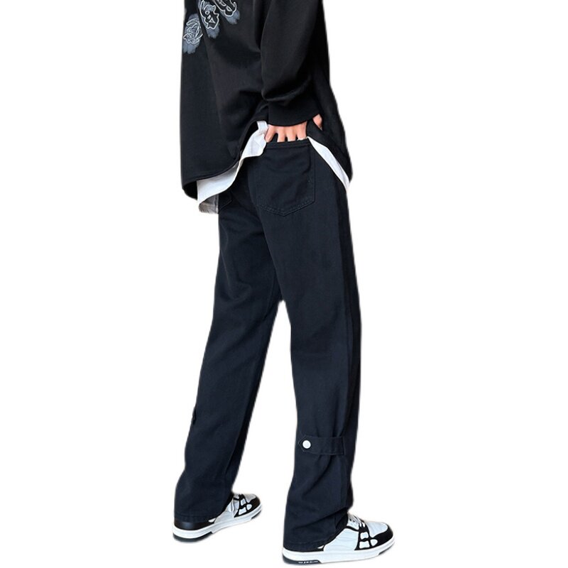 早秋美式高街牛仔裤宽松百搭直筒阔腿扣子休闲裤男K626-P50,男装牛仔裤,星座205