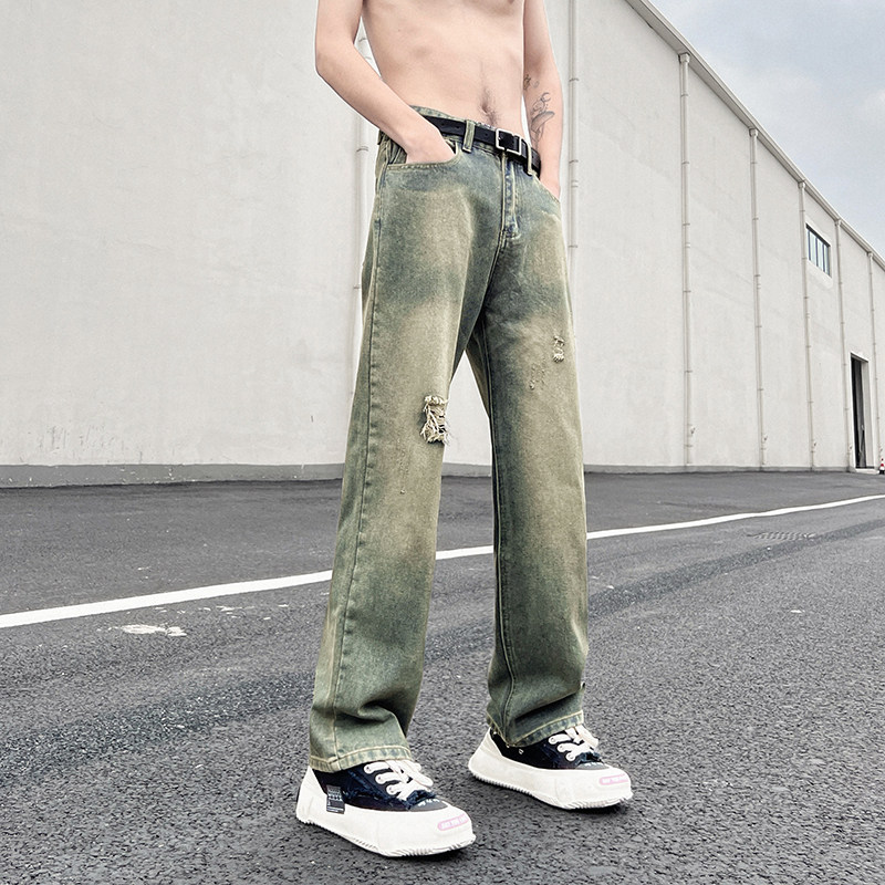 秋冬 高街vibe宽松牛仔裤黄泥染直筒休闲裤男 K636-P58 控78图片