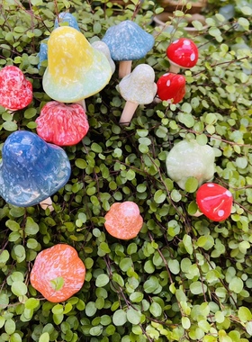 瓷蓓高温陶瓷户外花盆装饰品摆件花插可爱陶瓷蘑菇草坪装饰工艺品