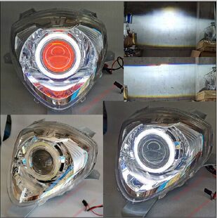适用于HJ125T 摩托车氙气灯Q5海5LED双光透镜天使眼 宇占大灯总成