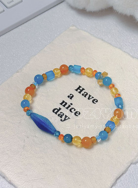 【橘子海】蓝橘配色天然玉石手串
