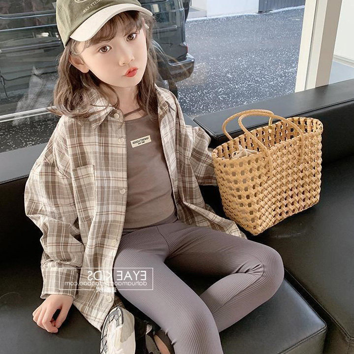 女童装格子衬衫2026春秋装新款儿童韩版洋气上衣休闲百搭防晒衬衣