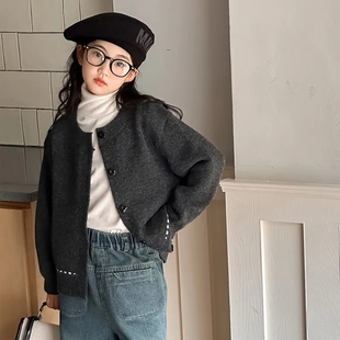 女童针织衫外套秋冬新款洋气中大童女孩韩版秋装开衫毛衣外穿上衣