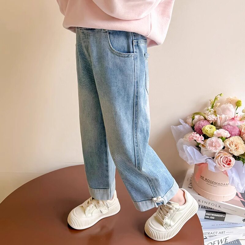 女童洋气夏季薄款直筒阔腿裤女宝宝2026新款时髦休闲牛仔裤子夏装