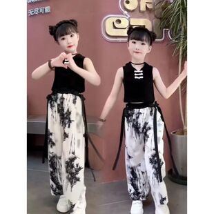 夏季 2026套装 两件套新中式 潮 冰丝阔腿裤 洋气背心套装 新款 女童夏装