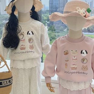 卡通印花衛(wèi)衣小孩子套裝 2025春秋季 新款 小女孩春秋洋氣時(shí)尚 超萌潮