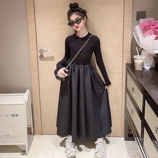 女童洋气连衣裙2025新款春秋黑色长袖公主裙大童女孩秋款法式童装