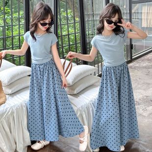洋气短袖 女童夏季 2025新款 波点裙裤 休闲大童两件套儿童 冰丝套装