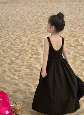 韩系童装女童连衣裙2026新款夏季儿童洋气高级感宝宝黑色吊带裙子
