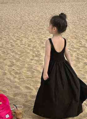 韩系童装女童连衣裙2026新款夏季儿童洋气高级感宝宝黑色吊带裙子