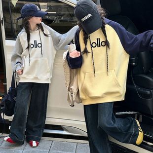 女童加绒秋冬2025新款韩版休闲连帽加厚卫衣中大童初中生洋气外套