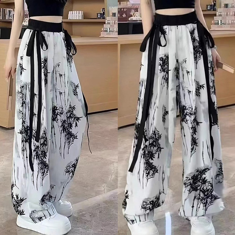 水墨竹子国风水墨印染直筒裤女童大童夏季薄款冰丝雪纺阔腿拖地裤,童装/婴儿装/亲子装,裤子,淘宝优惠券,粉丝福利购,淘宝优惠卷