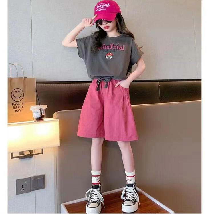 女童套装2025新款夏装韩版洋气网红中大童短袖短裤运动时尚两件套