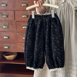 女宝宝碎花灯笼裤加绒加厚2025冬装新款女宝宝森系宽松针织长裤