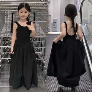 韩系童装女童连衣裙2025新款夏季儿童洋气高级感宝宝黑色吊带裙子