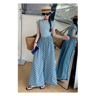 套装 休闲大童两件套儿童夏装 波点裙裤 洋气短袖 潮 2024新款 女童夏季