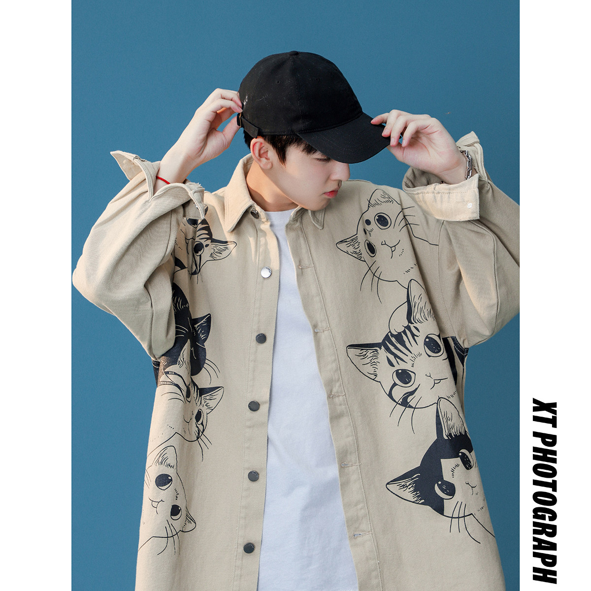 秋季新款水洗风猫咪组合情侣衬衫C225/P85档口现货，男装衬衫，星座202-1