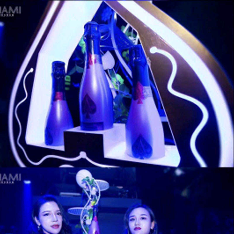led酒吧充电发光亚克力黑红桃心形三支装酒座扑克牌心型酒座架