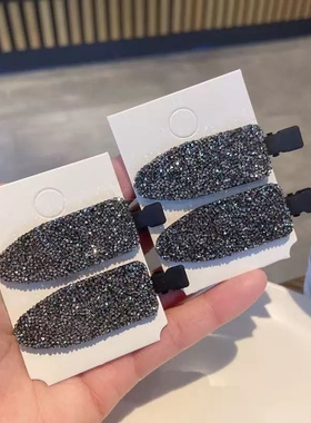 2025春夏新款时尚闪亮枪灰水钻无痕鸭嘴夹韩版气质冲浪板发夹边夹