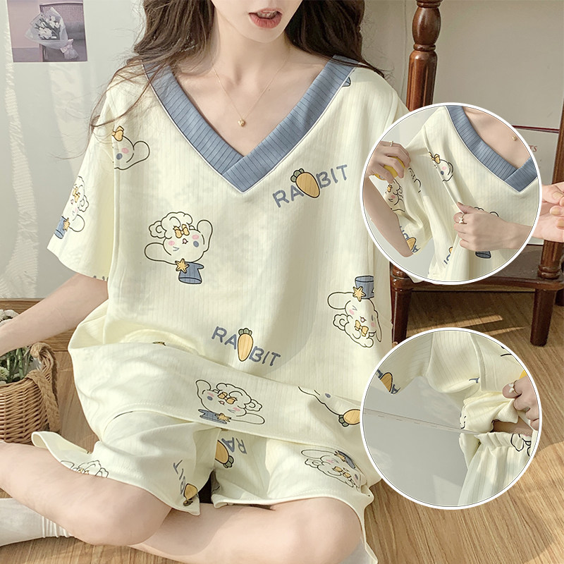特大码冰丝短袖孕妇哺乳睡衣套装