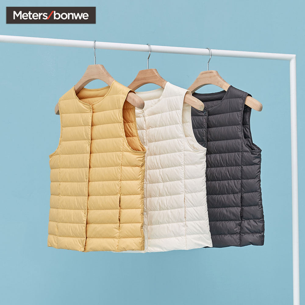 美特斯邦威 超轻羽绒背心款秋季白色女士薄款两穿马甲738948