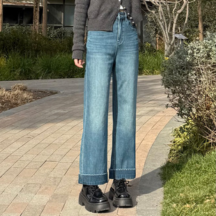 四面弹复古高腰九分直筒牛仔裤女2026新款宽松直筒显瘦小个子裤子