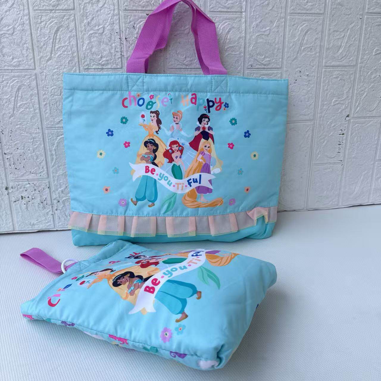 外贸日单卡通可爱公主夹棉补习袋 外出便携手提包可悬挂收纳袋