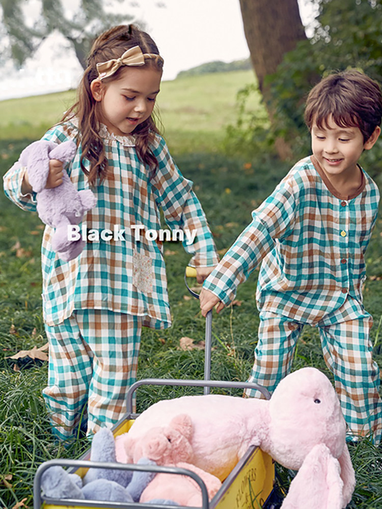 LITTLE BLACK TONY CHILDRENS PAJAMAS SPRING AND AUTUMN COTTON MODAL BOYS AND GIRLS AUTUMN AND WINTER LONG SLEEVE LITTLE BLACK TONI NICKNAME LOUNGEWEAR