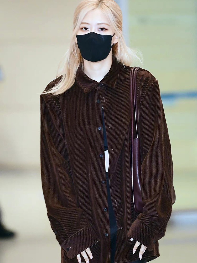 朴彩英衬衫灯芯绒衬衣复古上衣