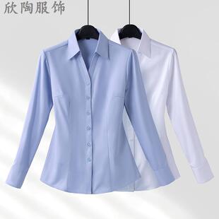 白衬衫女春秋季长袖职业装公考面试正装珠宝店工作服大码工装衬衣