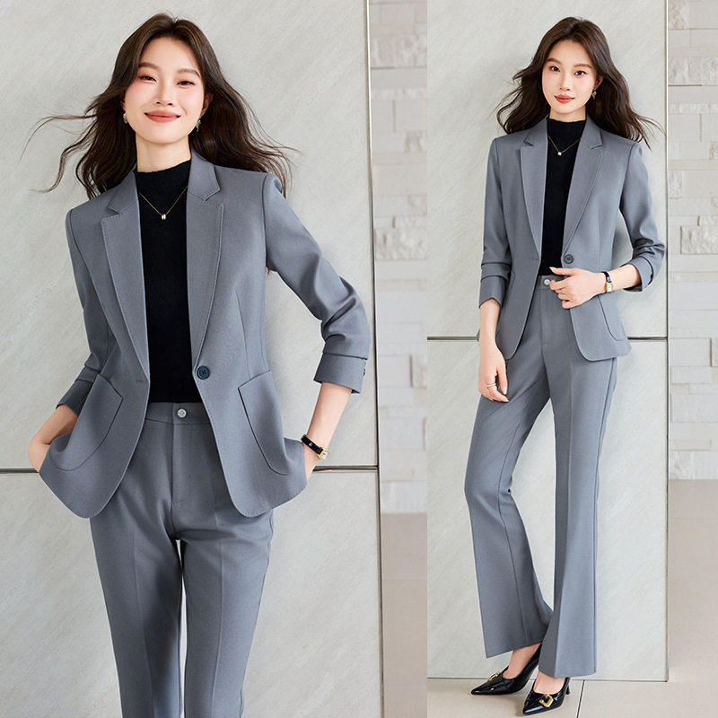 灰色职业装女春秋时尚气质医美案场前台美容院工作服西装制服套装